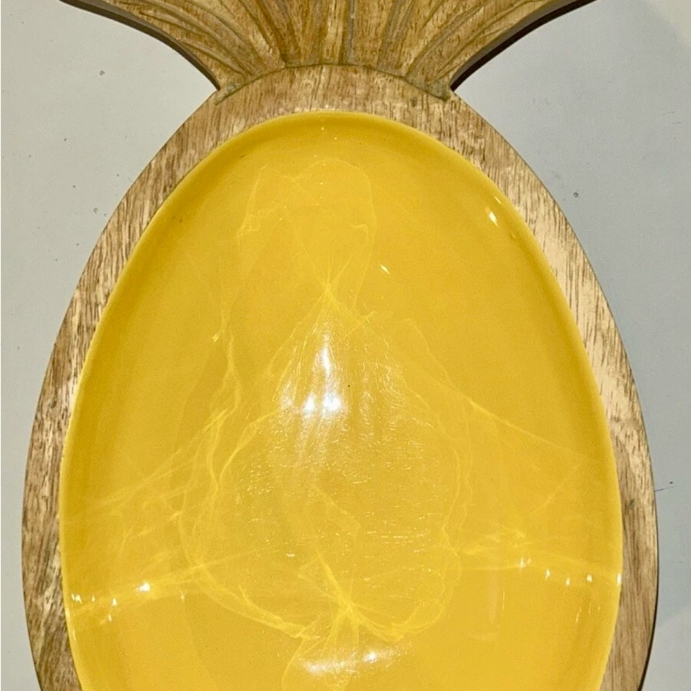 Wood and Enamel Pineapple Serving Bowl